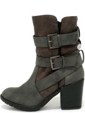 Report women’s brown leather faux fur lined block heel ankle boots size 10